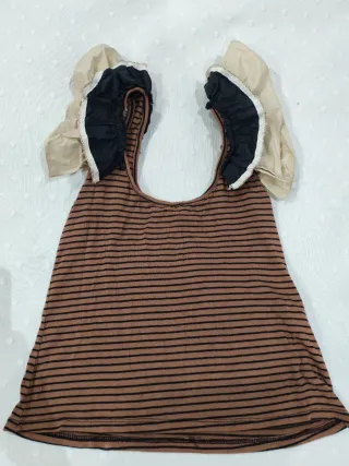 Top Milano Volantes Rayas Marrón y Negro