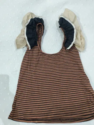 Top Milano Volantes Rayas Marrón y Negro