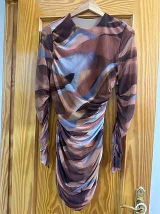 Vestido estampado marrón y multicolor