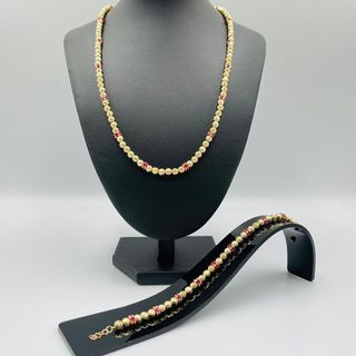 PULSERA BOLAS DIAMANTADAS Y PIEDRAS ROJAS 5MM 18K