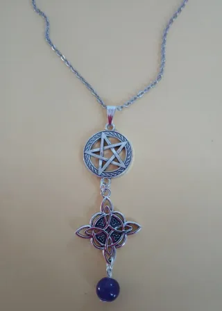 Colgante Nudo Bruja, Pentagrama y Amatista y llave