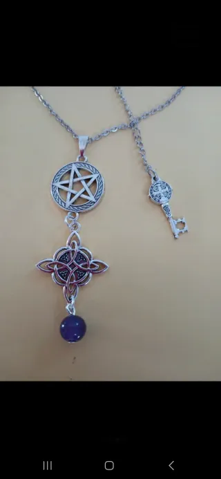 Colgante Nudo Bruja, Pentagrama y Amatista y llave