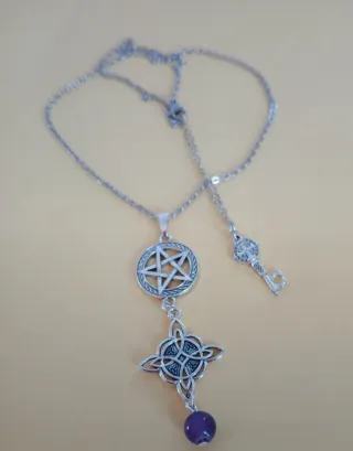 Colgante Nudo Bruja, Pentagrama y Amatista y llave