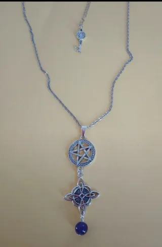 Colgante Nudo Bruja, Pentagrama y Amatista y llave