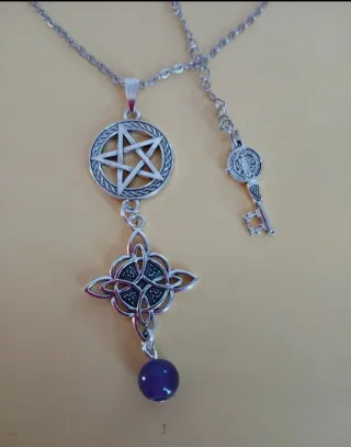 Colgante Nudo Bruja, Pentagrama y Amatista y llave