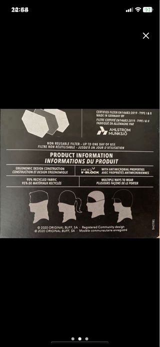 Braga cuello Buff Filter Tube Talla Adulto