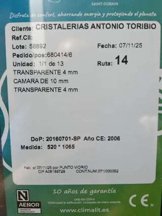 Cristales Climalit 520x1065mm