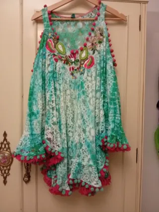 Vestido Boho Turquesa y Marrón Talla Única