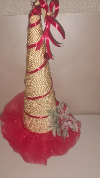 Decorazione Natalizia Cono Oro e Rosso