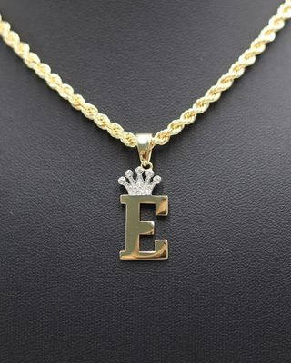 COLGANTE LETRA E CON CIRCONITAS - 18K