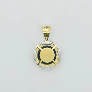 COLGANTE REDONDO MEDUSA ONIX Y GRECA 18K