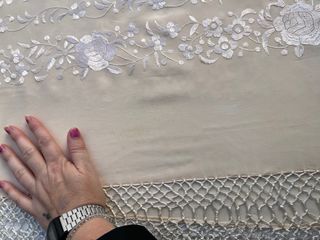 Mantón de Manila Antiguo Beige Bordado