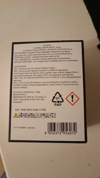 EDG Luxury Candle White Tea & Ginger