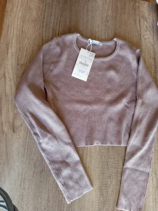 Jersey manga larga crop beige/marrón Talla L