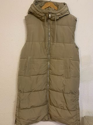 Chaleco largo acolchado mujer beige