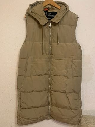 Chaleco largo acolchado mujer beige