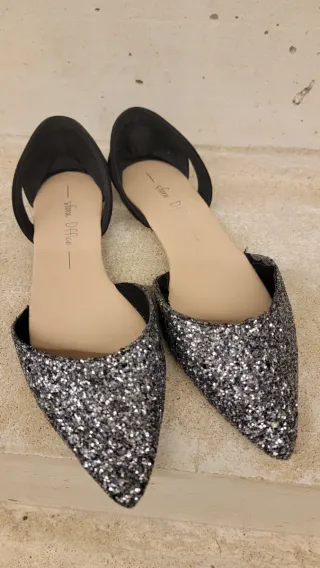 Bailarinas Brillantes Plateadas Negras