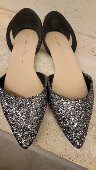 Bailarinas Brillantes Plateadas Negras