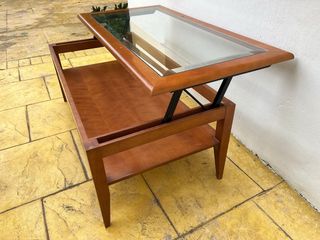Mesa de centro elevable madera y cristal