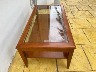 Mesa de centro elevable madera y cristal