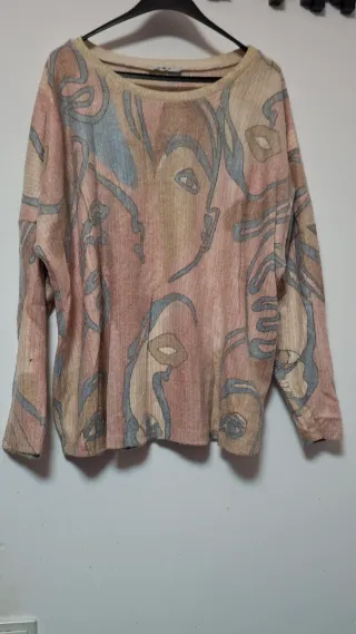 Jersey artístico beige y rosa