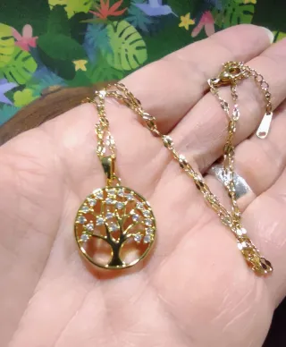Colgante Acero Árbol de la Vida Dorado