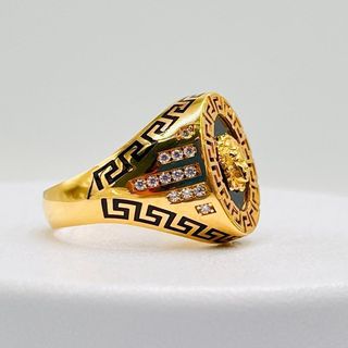 SELLO OVALADO MEDUSA GRECA Y CIRCONITAS 18K