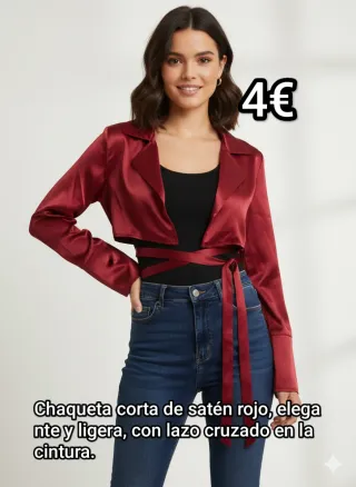 Chaqueta corta satén rojo con lazo