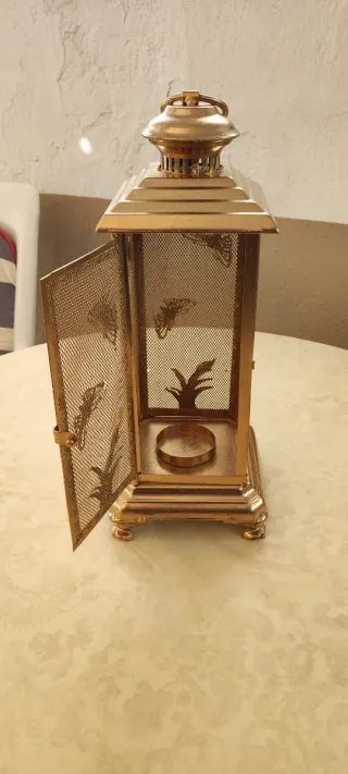 Farol decorativo metal dorado