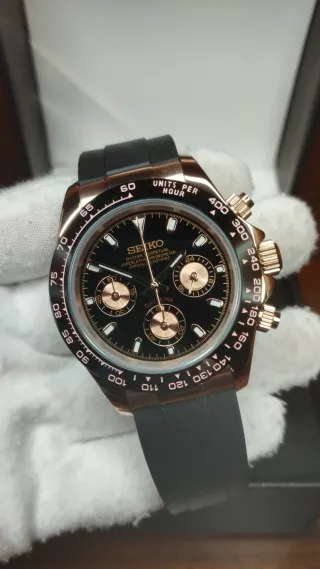 Reloj Seiko Mod Daytona Negro y Oro Rosa Rose Gold