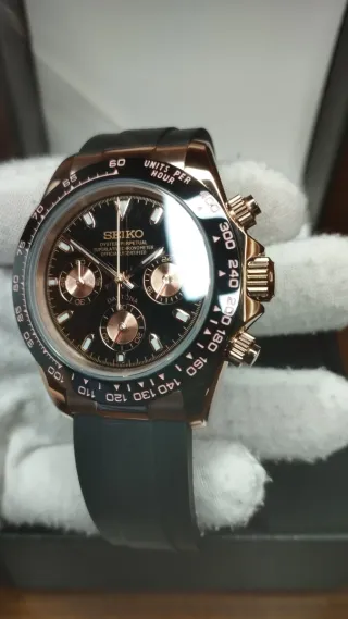 Reloj Seiko Mod Daytona Negro y Oro Rosa Rose Gold