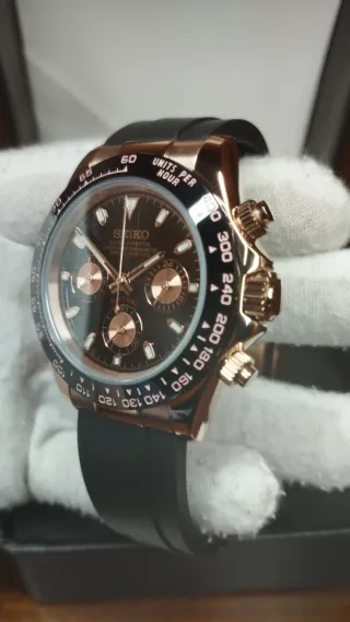 Reloj Seiko Mod Daytona Negro y Oro Rosa Rose Gold