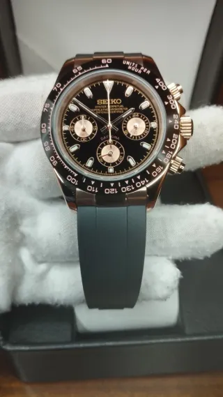 Reloj Seiko Mod Daytona Negro y Oro Rosa Rose Gold