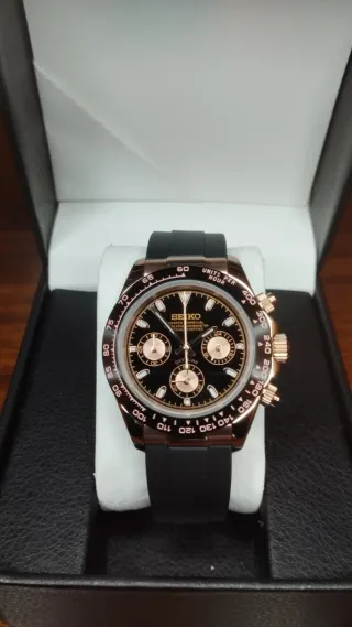 Reloj Seiko Mod Daytona Negro y Oro Rosa Rose Gold