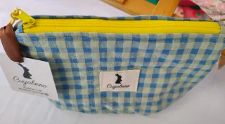 Neceser acolchado de Vichy azul