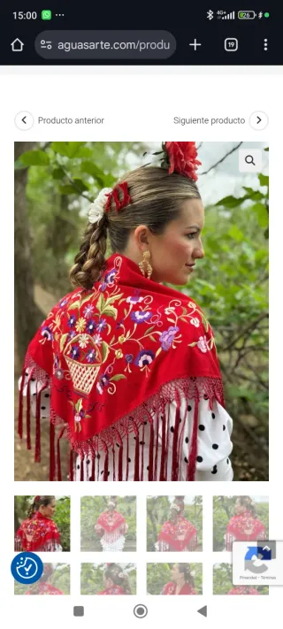 Mantón bordado y flecado artesanal