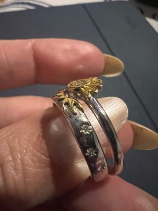 Anillo Doble Plata S925 Flor y Brillantes