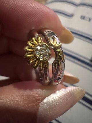 Anillo Doble Plata S925 Flor y Brillantes