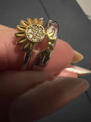 Anillo Doble Plata S925 Flor y Brillantes