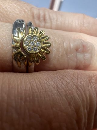 Anillo Doble Plata S925 Flor y Brillantes