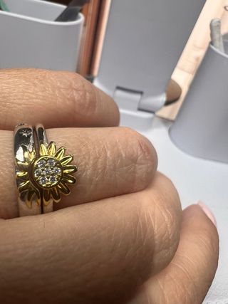 Anillo Doble Plata S925 Flor y Brillantes
