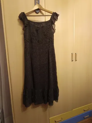 Vestido Talla XL Marrón Estampado  topos en beige