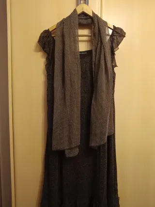 Vestido Talla XL Marrón Estampado  topos en beige