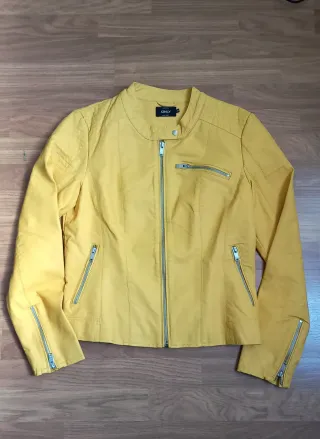 Cazadora Piel Only Mujer Amarilla Nueva