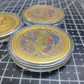 2 MONEDAS DE DRAGON Y FENIX BAÑADAS EN ORO 40MM