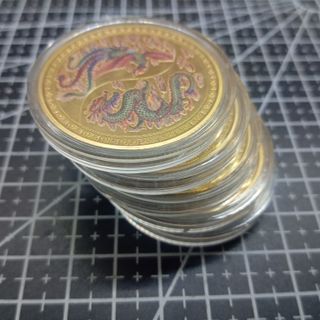 2 MONEDAS DE DRAGON Y FENIX BAÑADAS EN ORO 40MM
