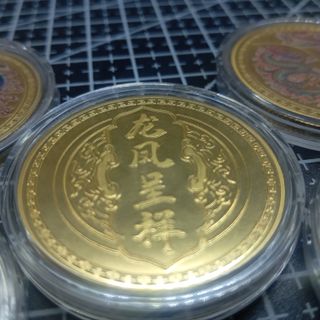 2 MONEDAS DE DRAGON Y FENIX BAÑADAS EN ORO 40MM