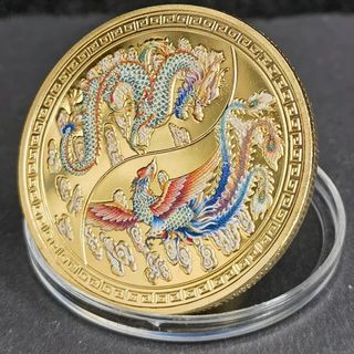 🇨🇳2 MONEDAS DE DRAGON Y FENIX BAÑADAS EN ORO