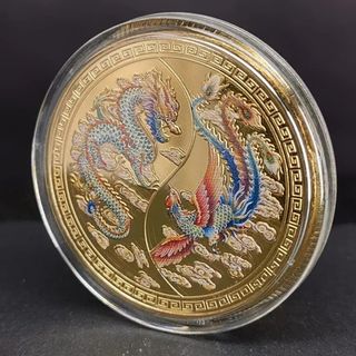 🇨🇳2 MONEDAS DE DRAGON Y FENIX BAÑADAS EN ORO