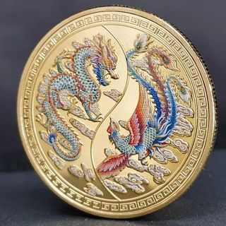 🇨🇳2 MONEDAS DE DRAGON Y FENIX BAÑADAS EN ORO